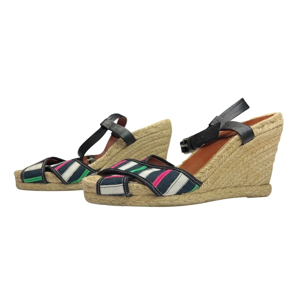 Marc by‎ Marc Jacobs Espadrille Wedge Sandals Striped Canvas 38 EUC